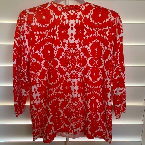 🧥Elementz Coral & White Floral Button Cardigan Sweater Size Medium -VGUC! - Picture 2 of 7